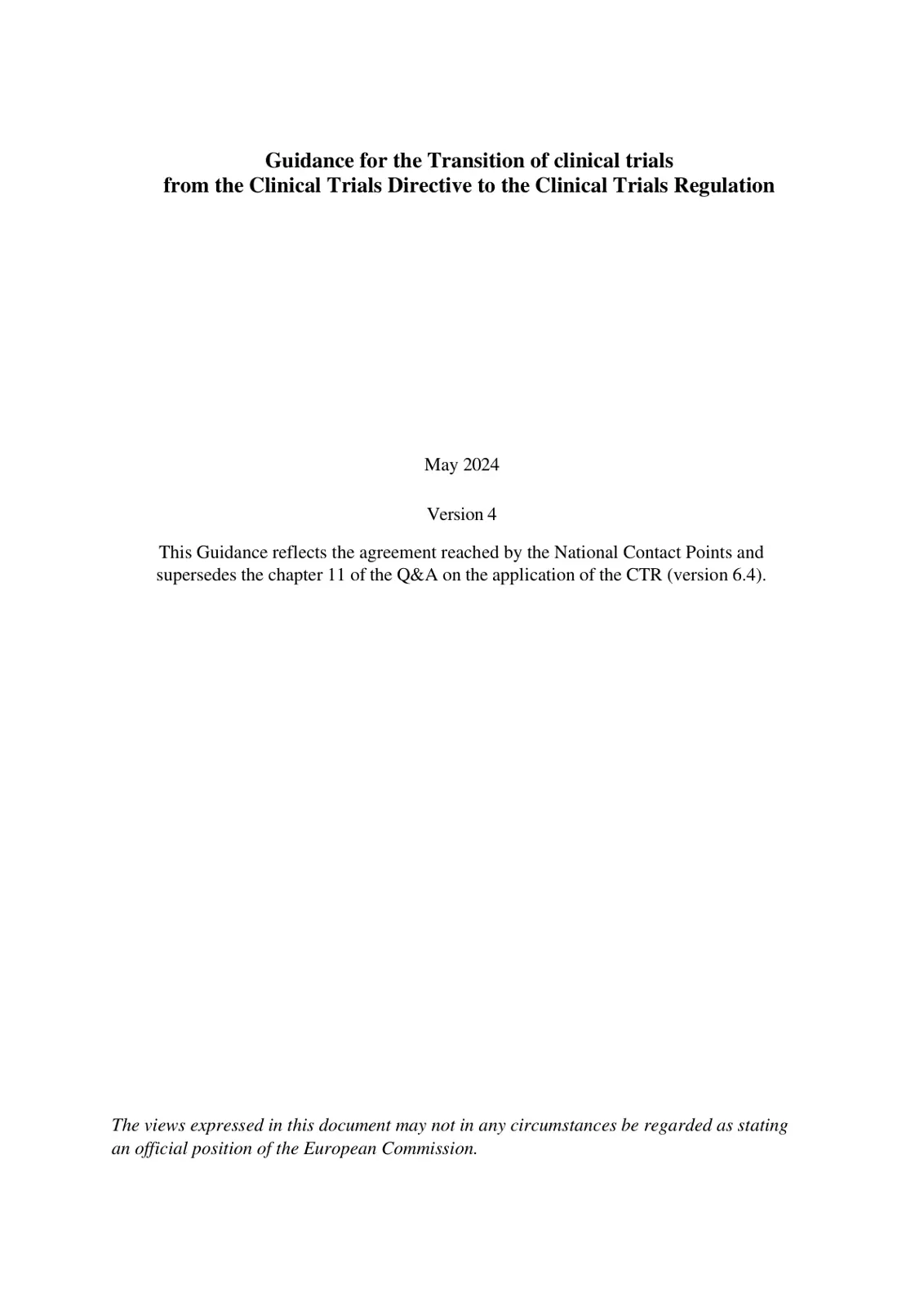 غلاف تقرير Guidance for the Transition of clinical trials from the Clinical Trials Directive to the Clinical Trials Regulation