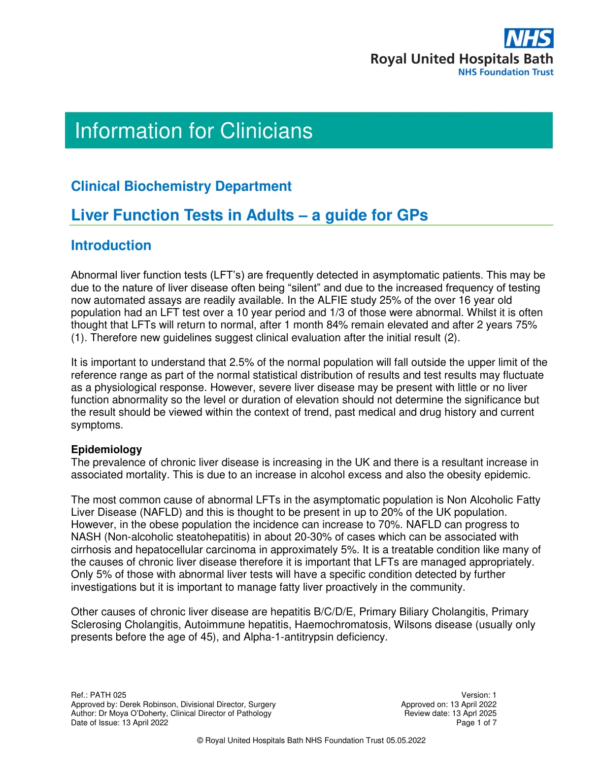 غلاف تقرير Liver Function Tests in Adults - a guide for GPs