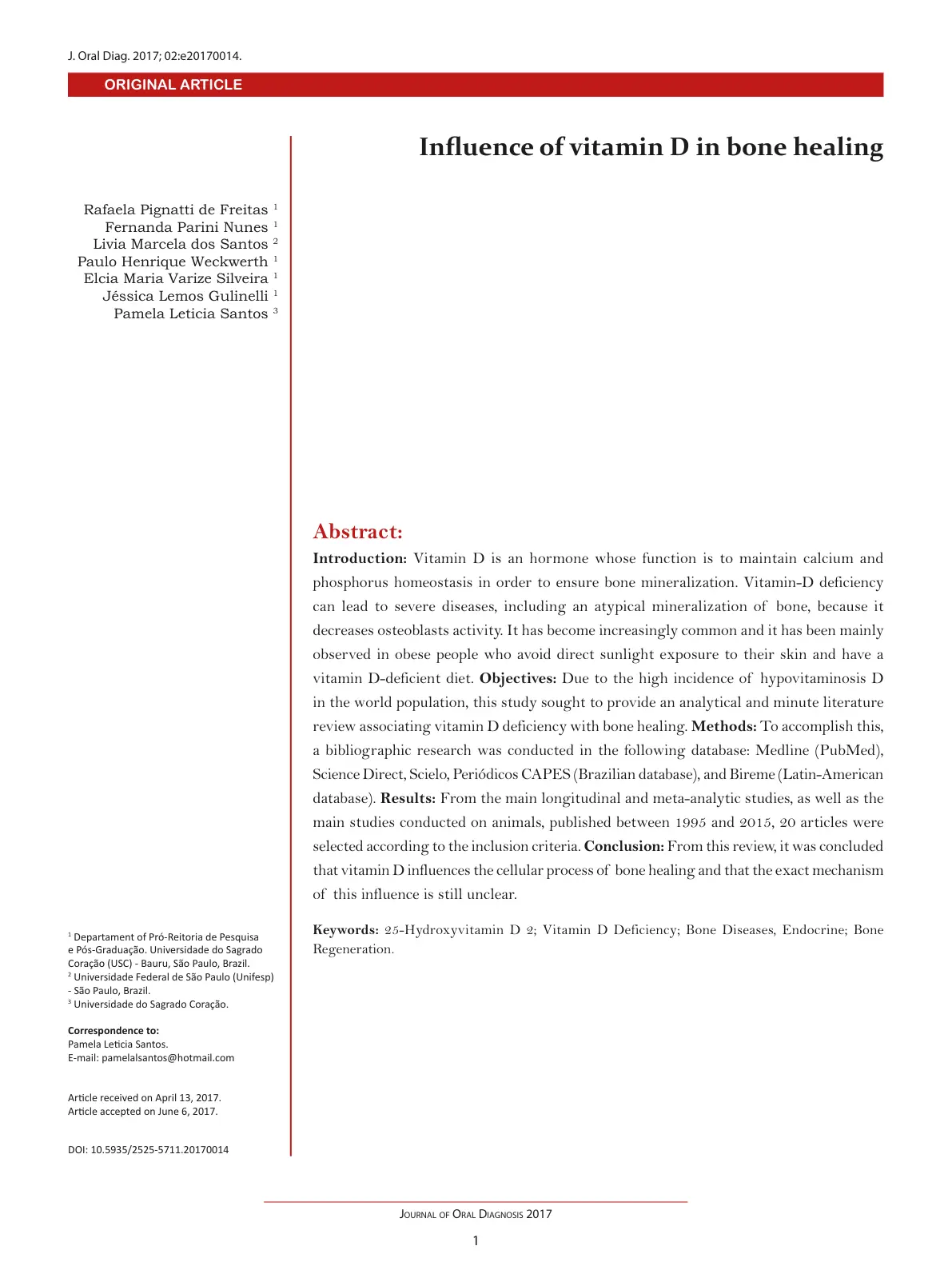 غلاف تقرير Influence of vitamin D in bone healing