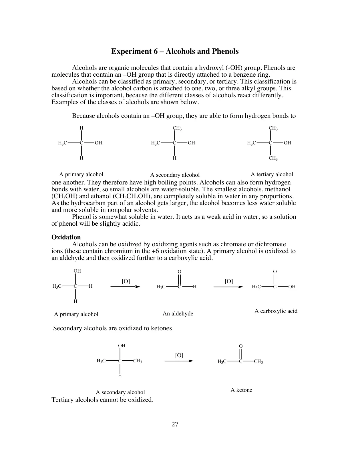 غلاف تقرير Experiment 6 - Alcohols and Phenols