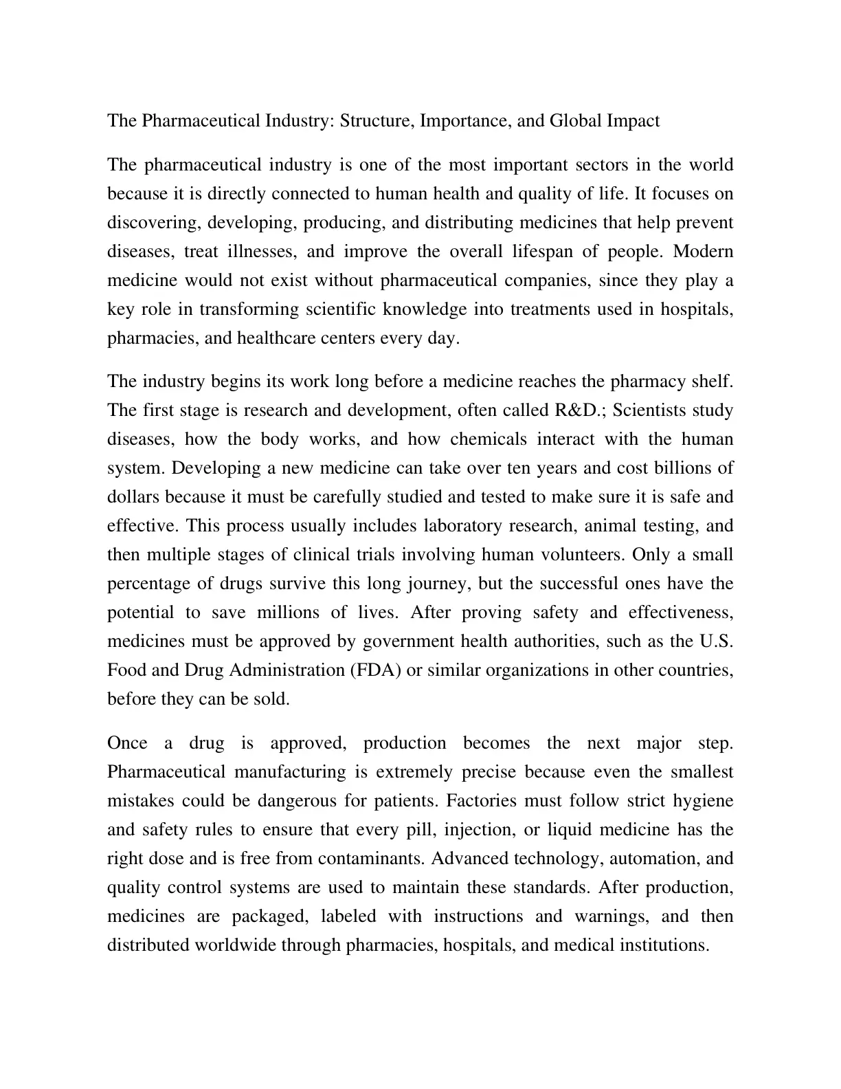 غلاف تقرير The Pharmaceutical Industry: Structure, Importance, and Global Impact
