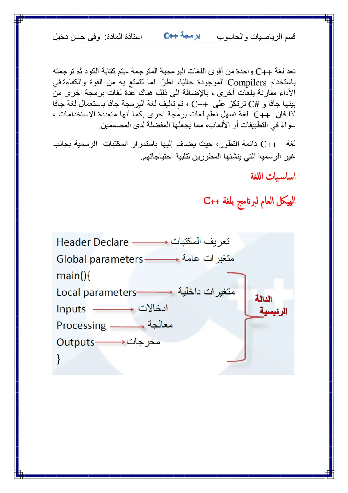 غلاف تقرير برمجة ++C