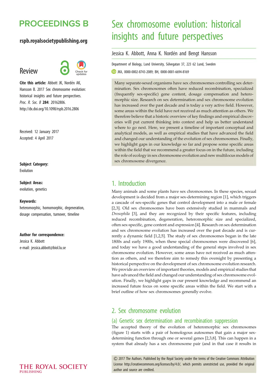 غلاف تقرير Sex Chromosome Evolution: Historical Insights and Future Perspectives