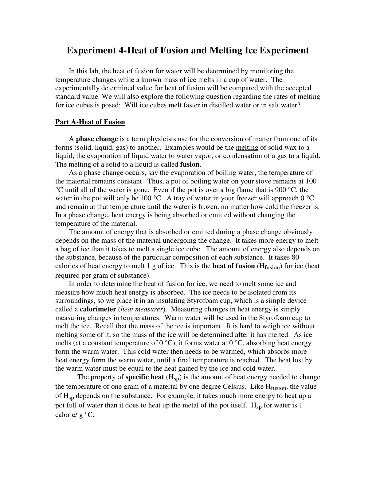 غلاف تقرير Experiment 4-Heat of Fusion and Melting Ice Experiment