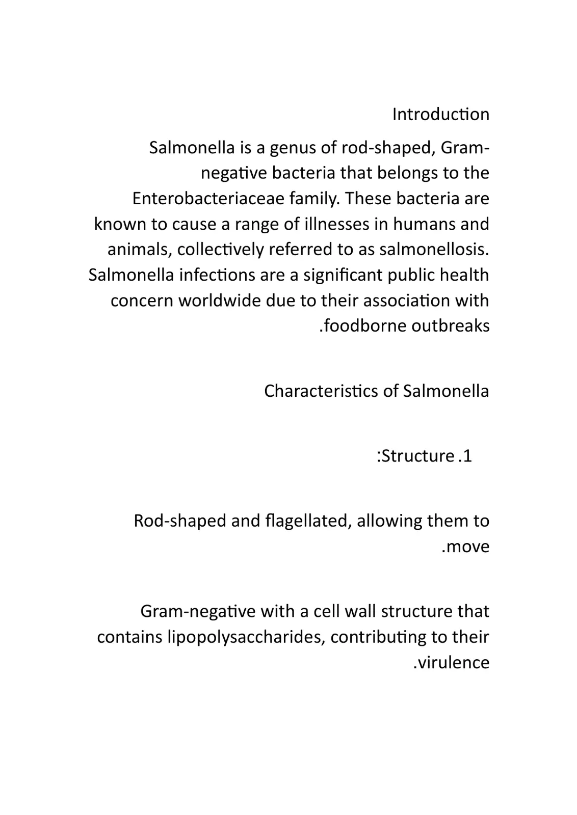 غلاف تقرير Salmonella: Introduction and Characteristics