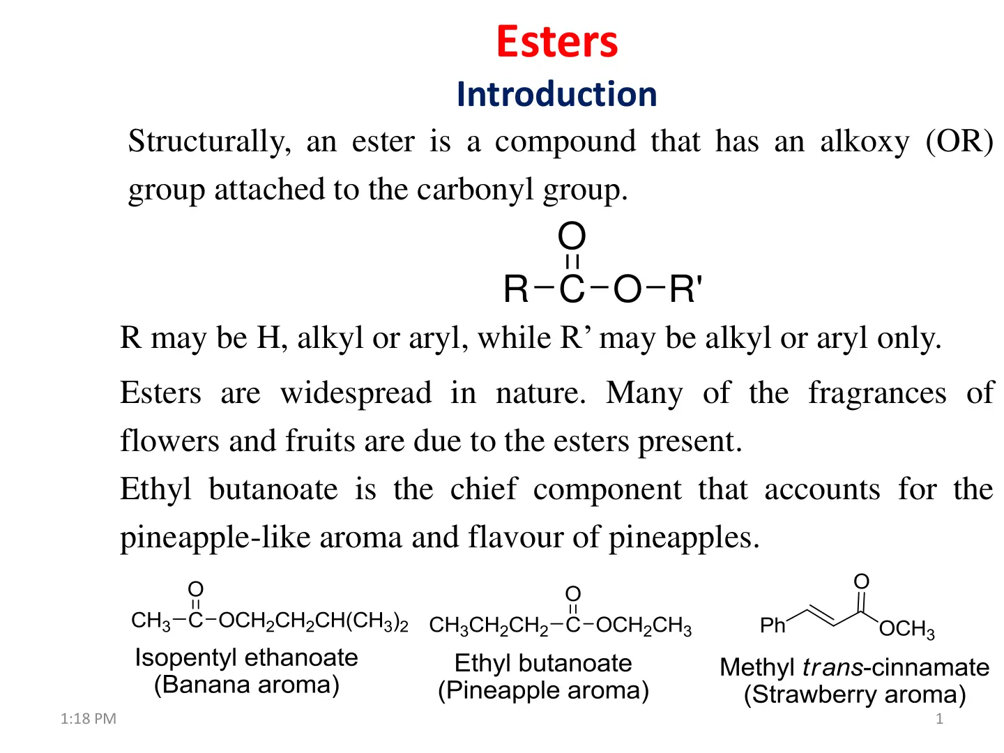غلاف تقرير Esters - Introduction