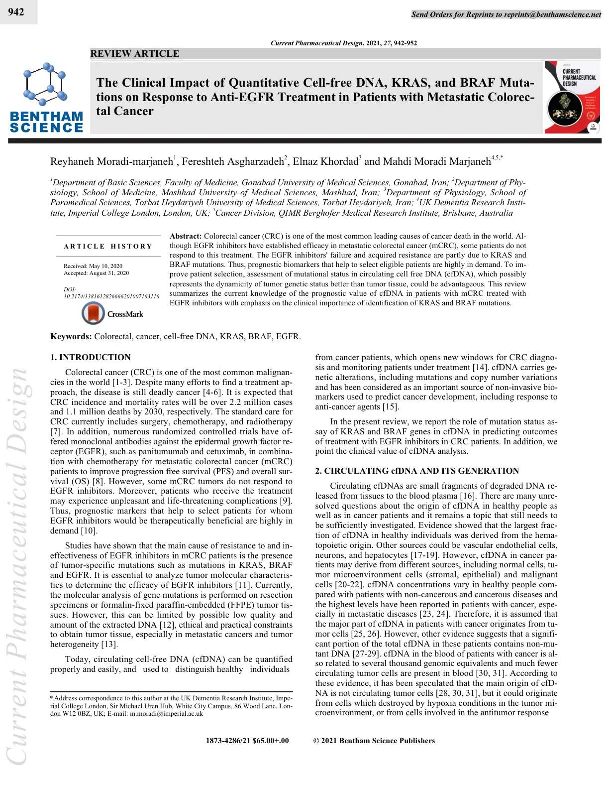 غلاف تقرير The Clinical Impact of Quantitative Cell-free DNA, KRAS, and BRAF Mutations on Response to Anti-EGFR Treatment in Patients with Metastatic Colorectal Cancer