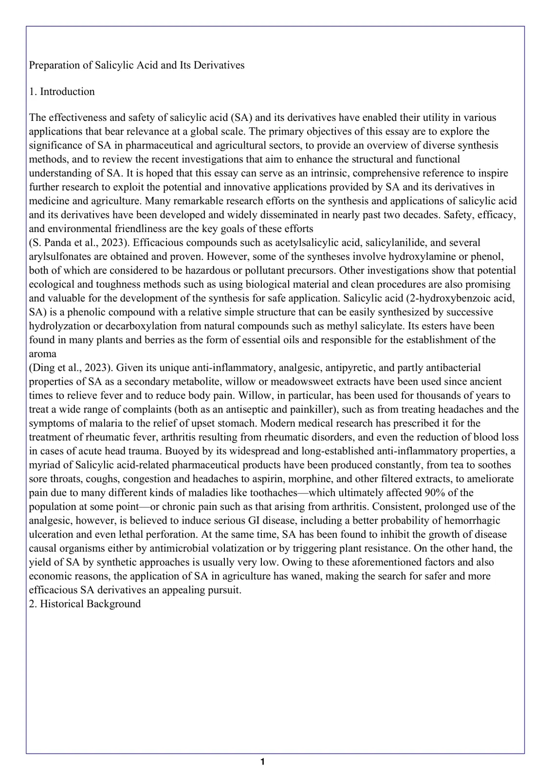 غلاف تقرير Preparation of Salicylic Acid and Its Derivatives