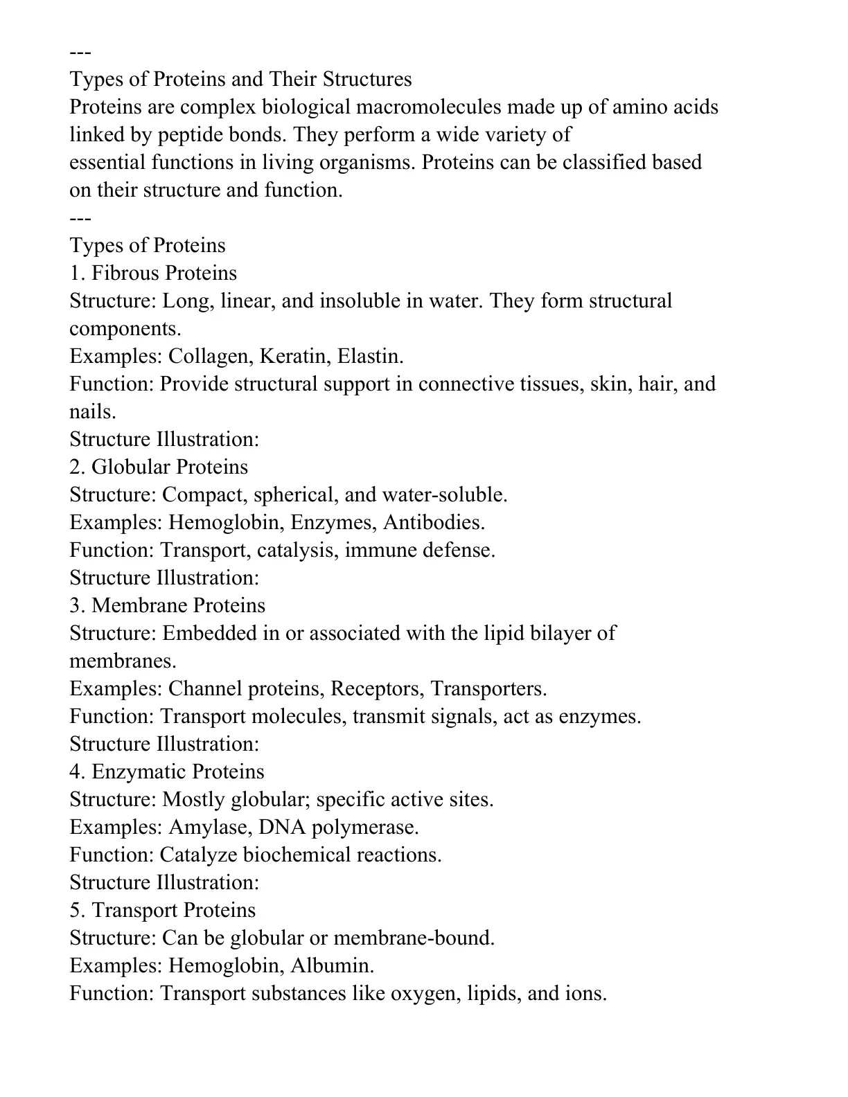 غلاف تقرير Types of Proteins and Their Structures
