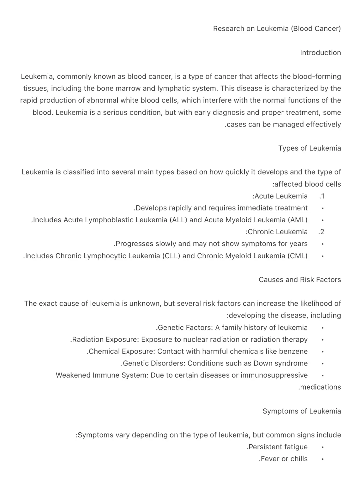 غلاف تقرير Research on Leukemia (Blood Cancer)