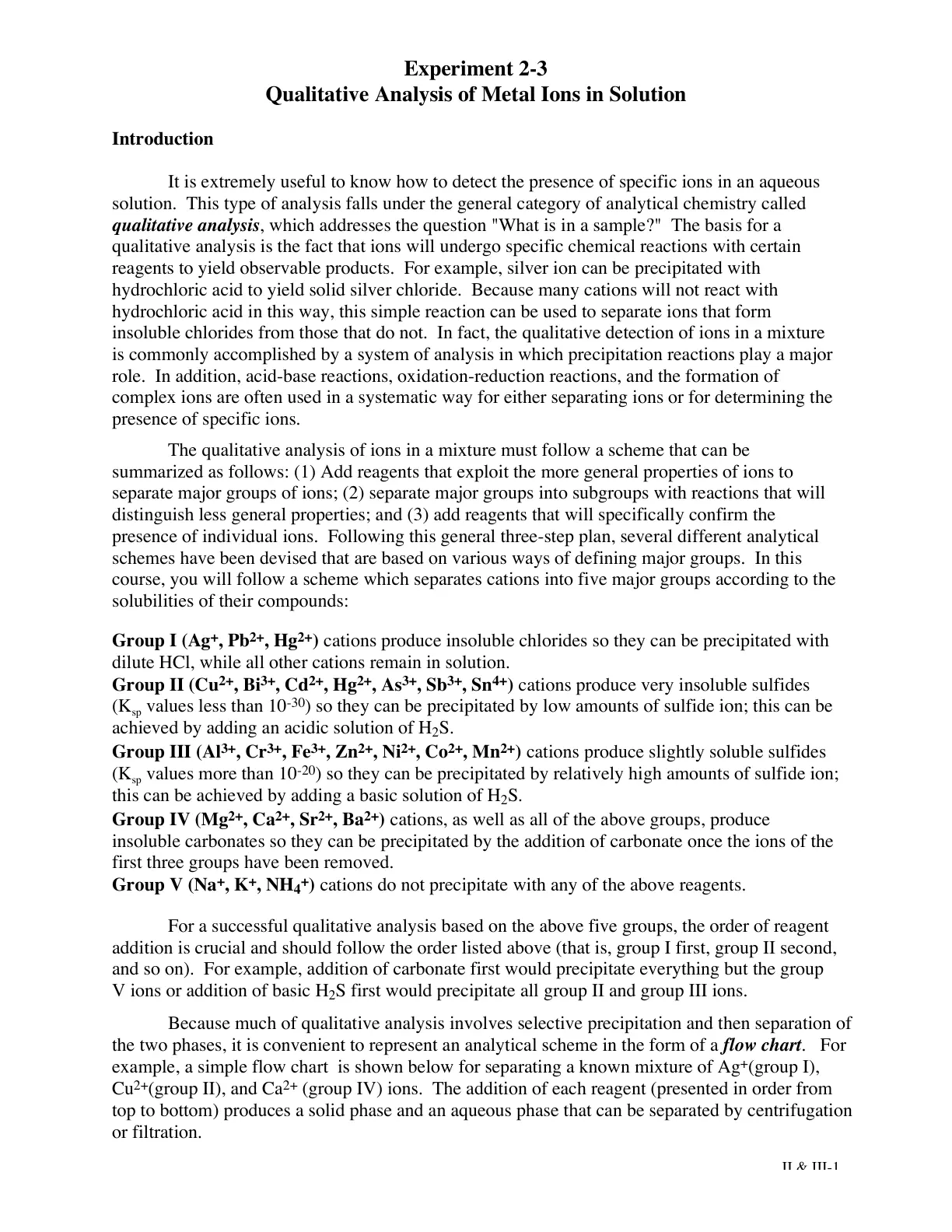 غلاف تقرير Experiment 2-3 Qualitative Analysis of Metal Ions in Solution