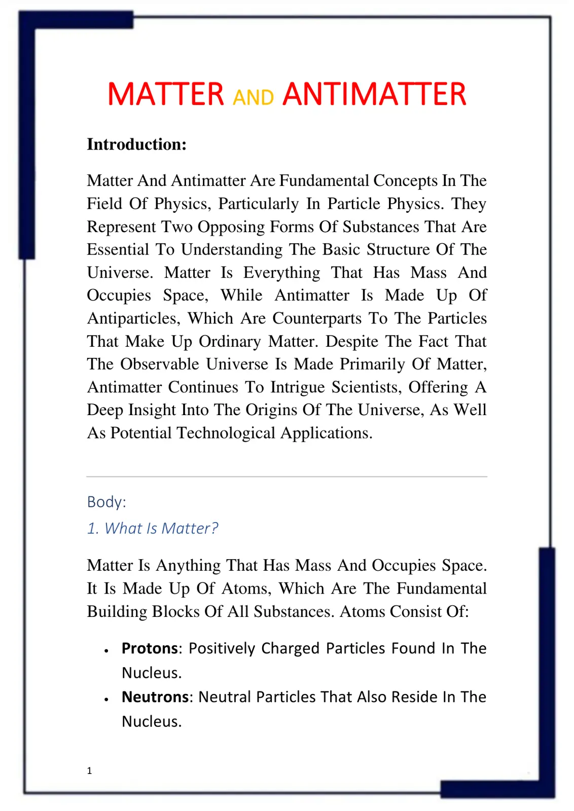 غلاف تقرير MATTER AND ANTIMATTER
