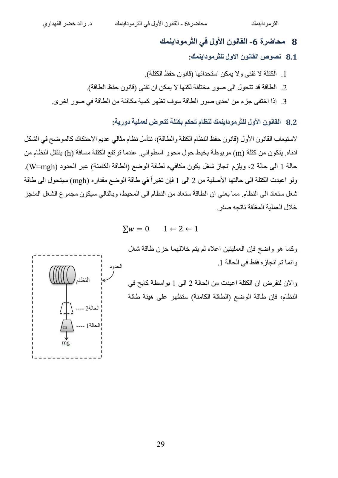 غلاف تقرير القانون الأول في الثرموداينمك