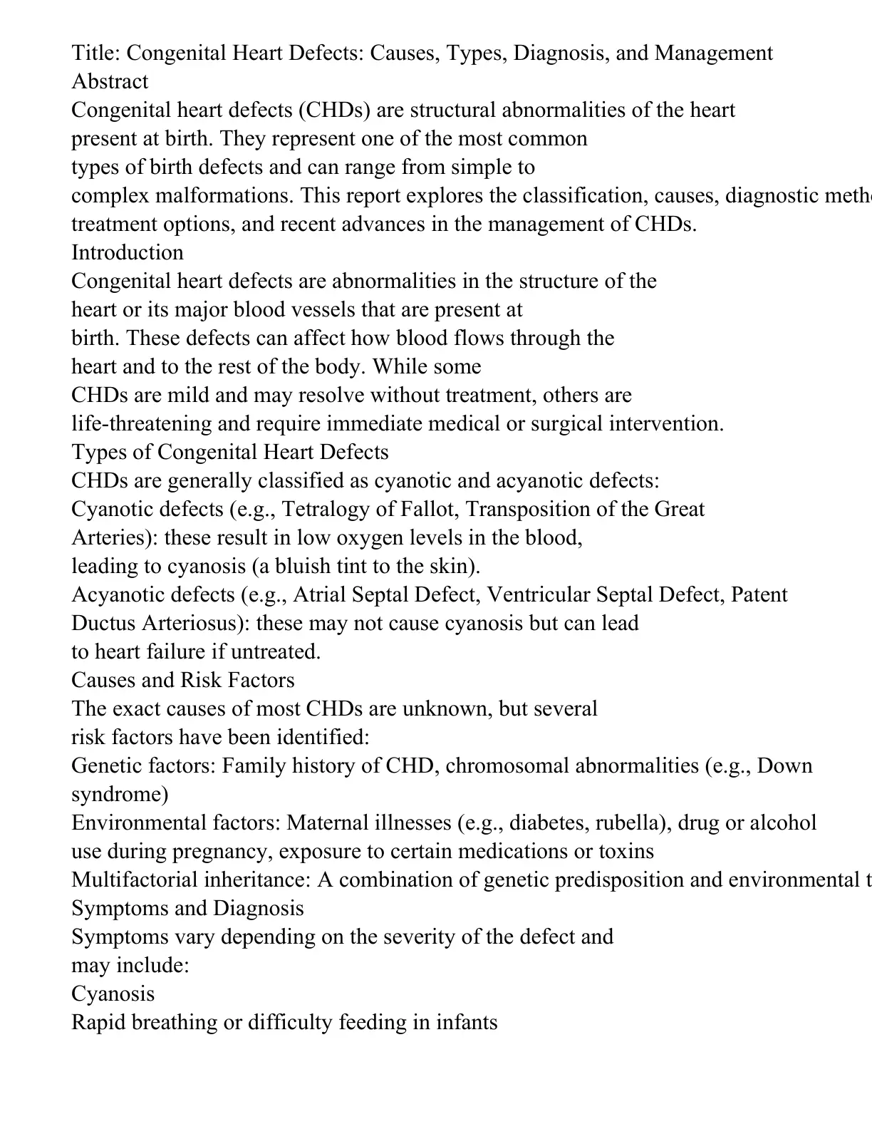 غلاف تقرير Congenital Heart Defects: Causes, Types, Diagnosis, and Management