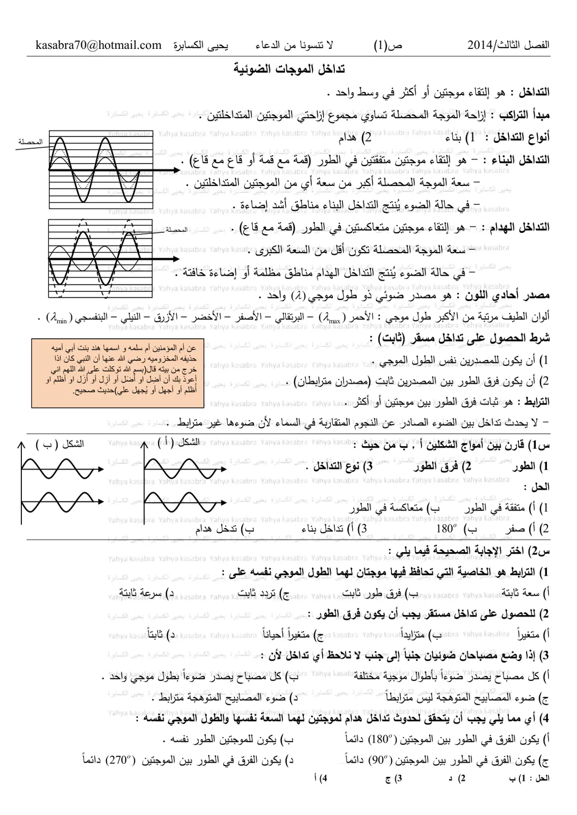 غلاف تقرير تداخل الموجات الضوئية