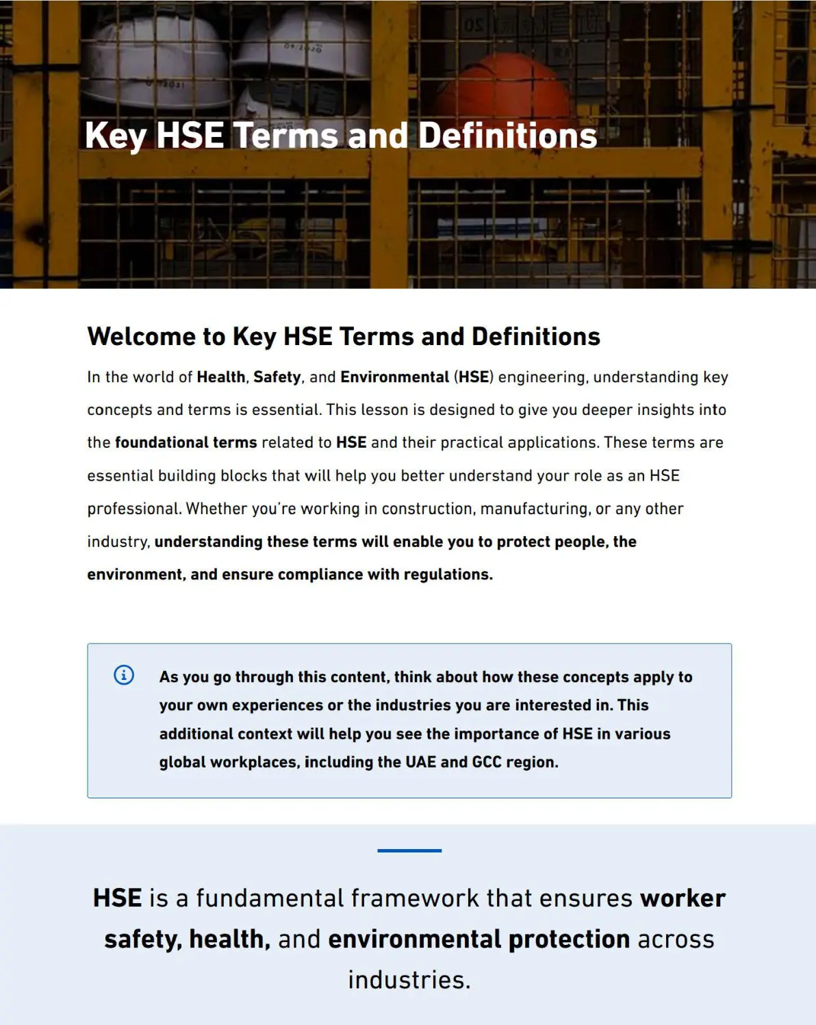 غلاف تقرير Key HSE Terms and Definitions