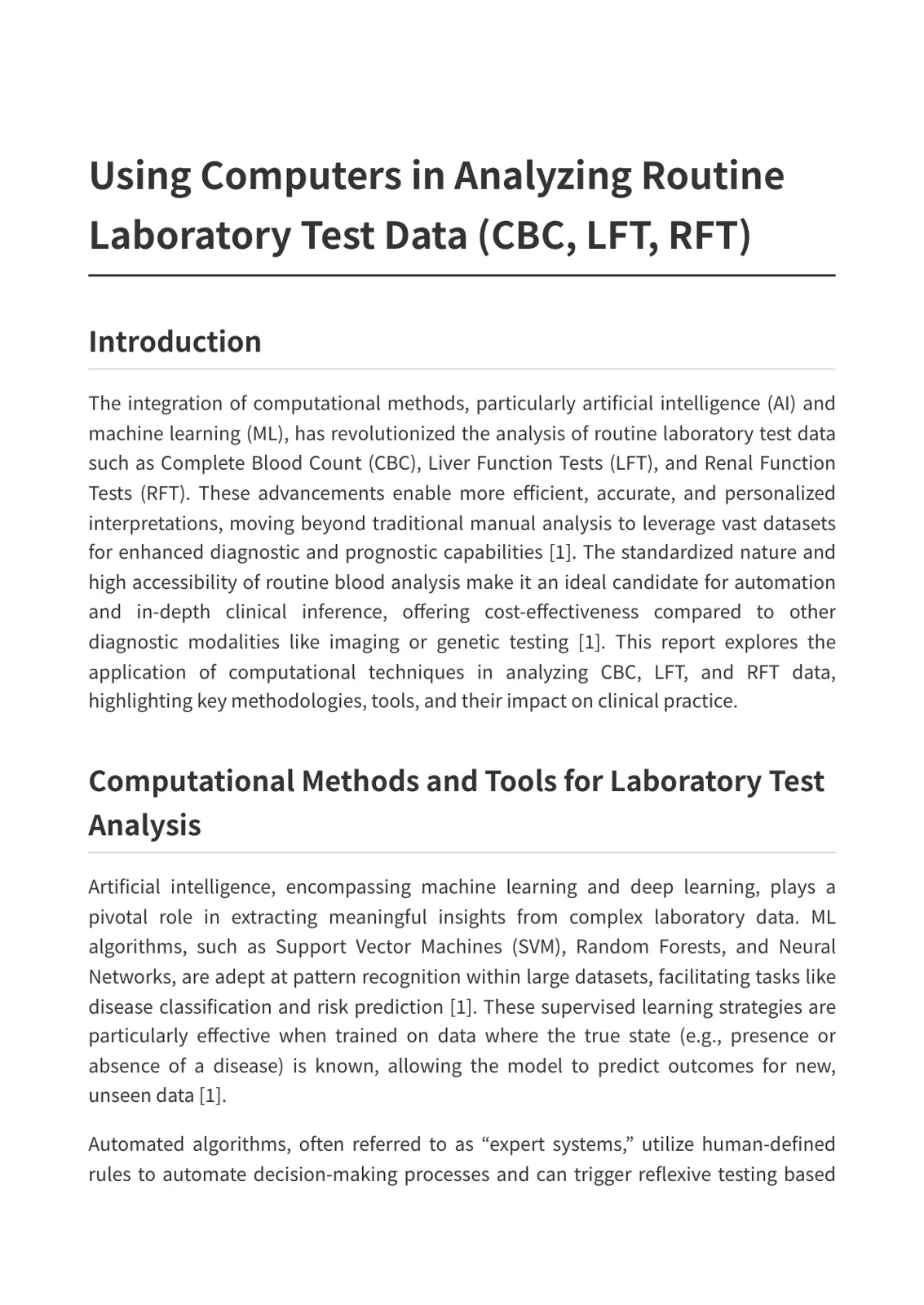 غلاف تقرير Using Computers in Analyzing Routine Laboratory Test Data (CBC, LFT, RFT)