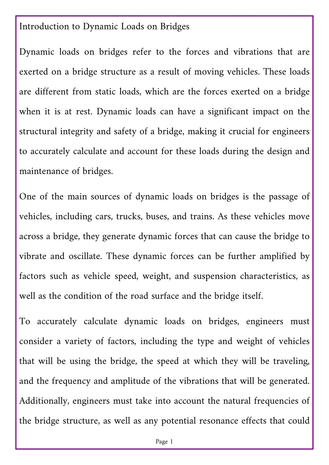 غلاف تقرير Introduction to Dynamic Loads on Bridges