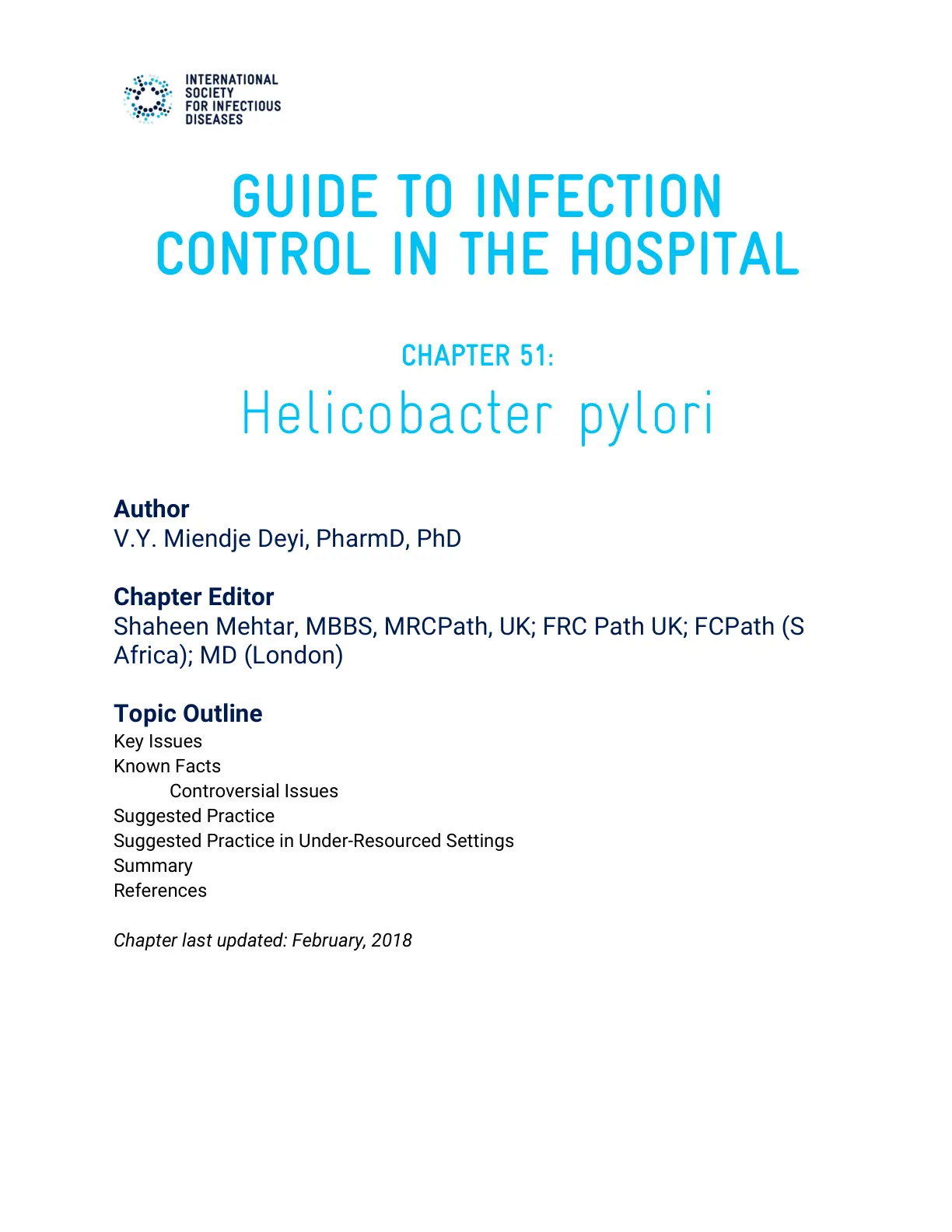 غلاف تقرير GUIDE TO INFECTION CONTROL IN THE HOSPITAL CHAPTER 51: Helicobacter pylori