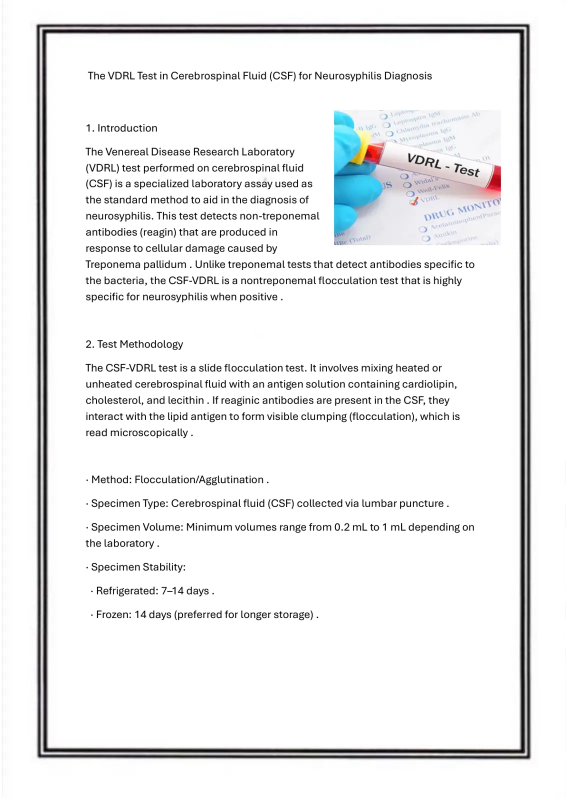 غلاف تقرير The VDRL Test in Cerebrospinal Fluid (CSF) for Neurosyphilis Diagnosis