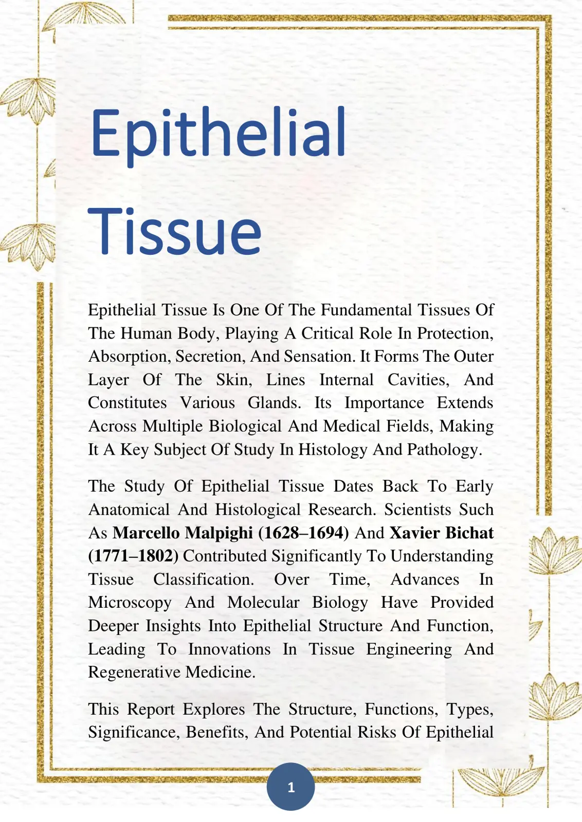 غلاف تقرير Epithelial Tissue
