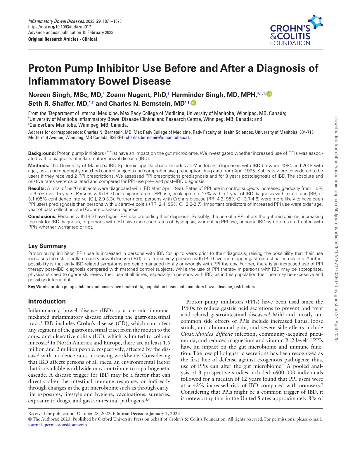 غلاف تقرير Proton Pump Inhibitor Use Before and After a Diagnosis of Inflammatory Bowel Disease