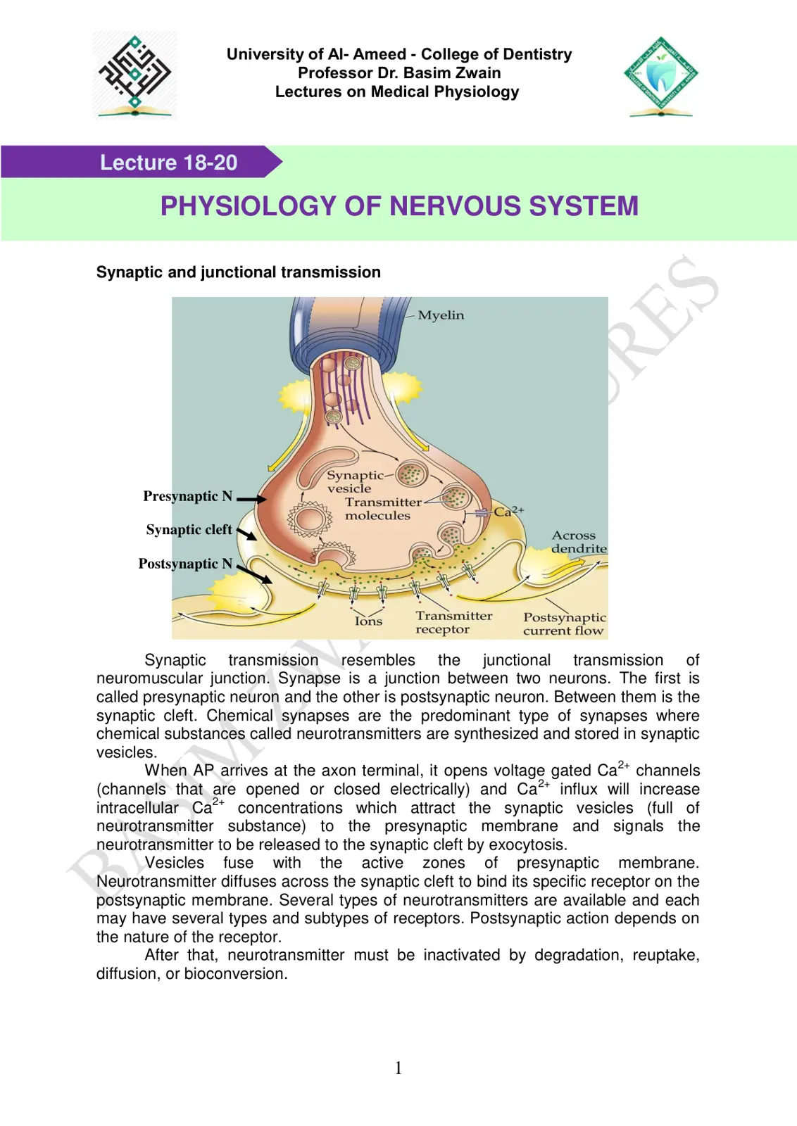 غلاف تقرير PHYSIOLOGY OF NERVOUS SYSTEM