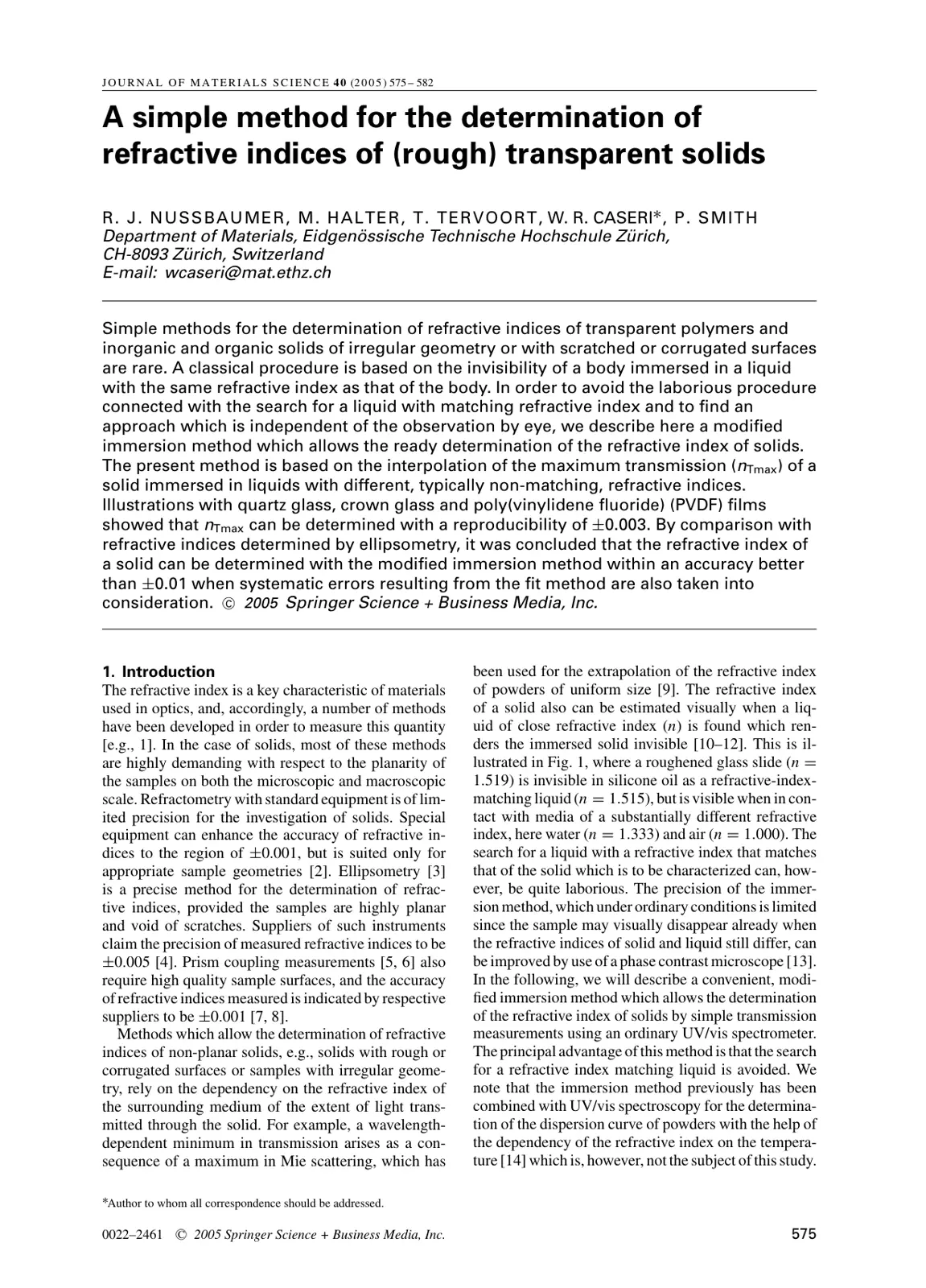 غلاف تقرير A simple method for the determination of refractive indices of (rough) transparent solids