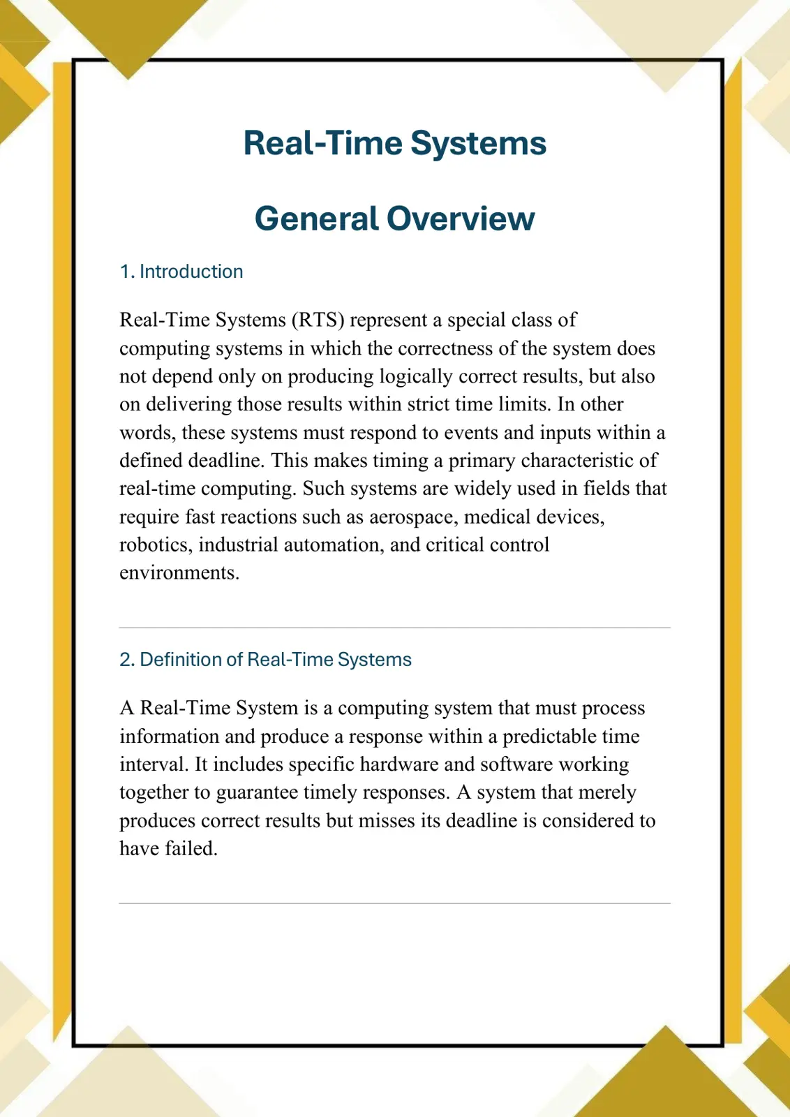 غلاف تقرير Real-Time Systems: General Overview