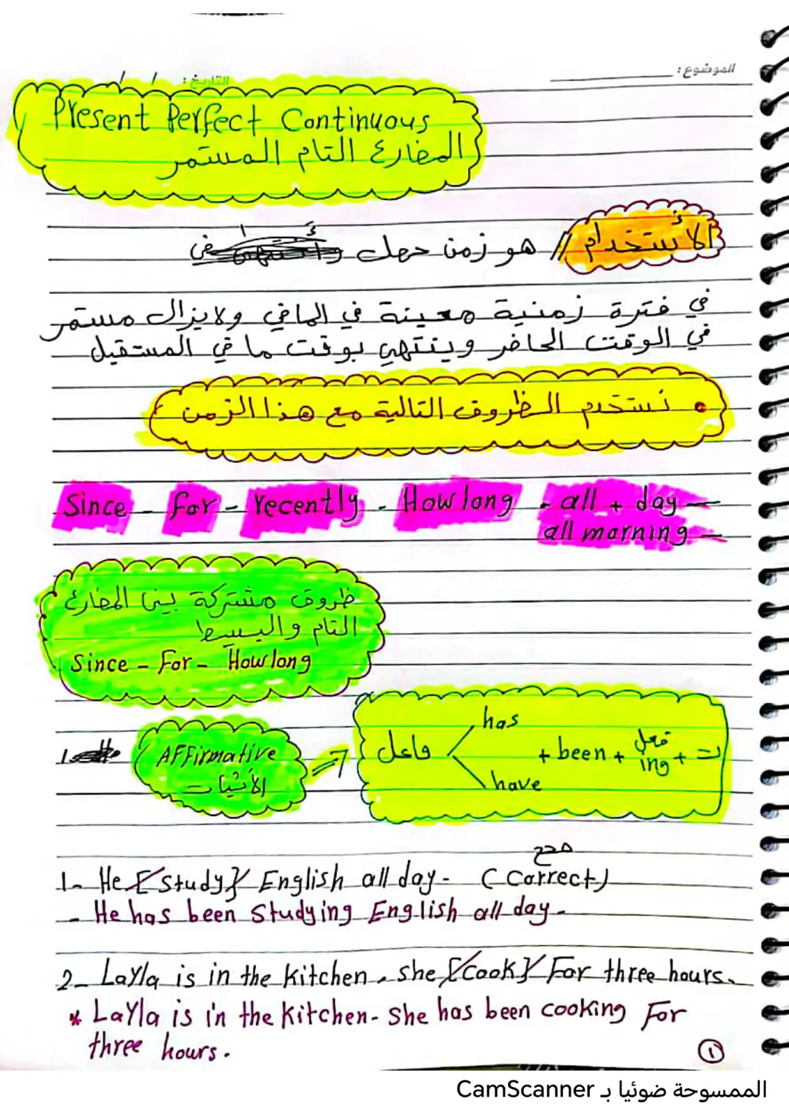 غلاف تقرير Present Perfect Continuous - المضارع التام المستمر