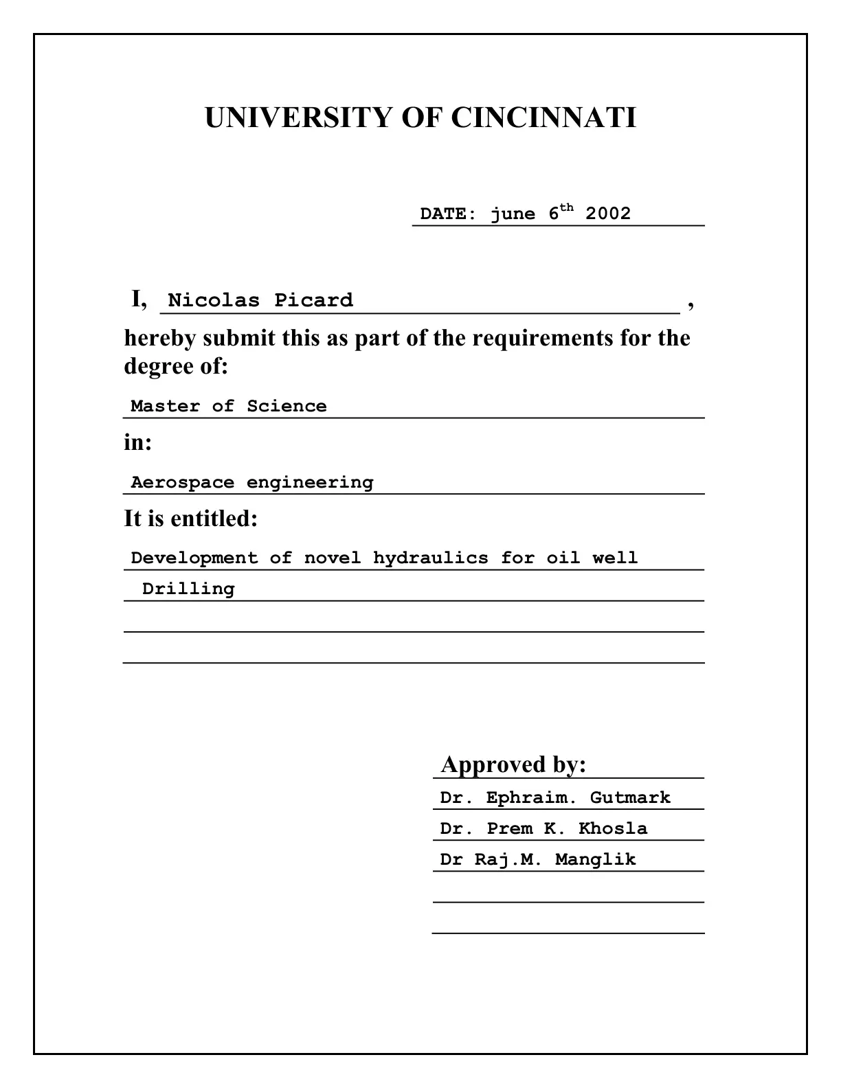 غلاف تقرير Development of Novel Hydraulics for Oil Well Drilling
