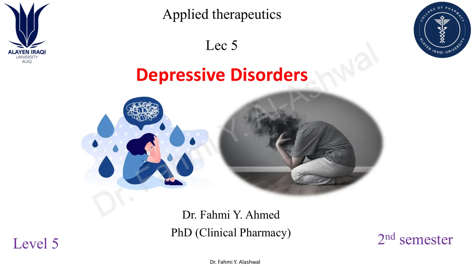 غلاف تقرير Depressive Disorders – Applied Therapeutics Lec 5