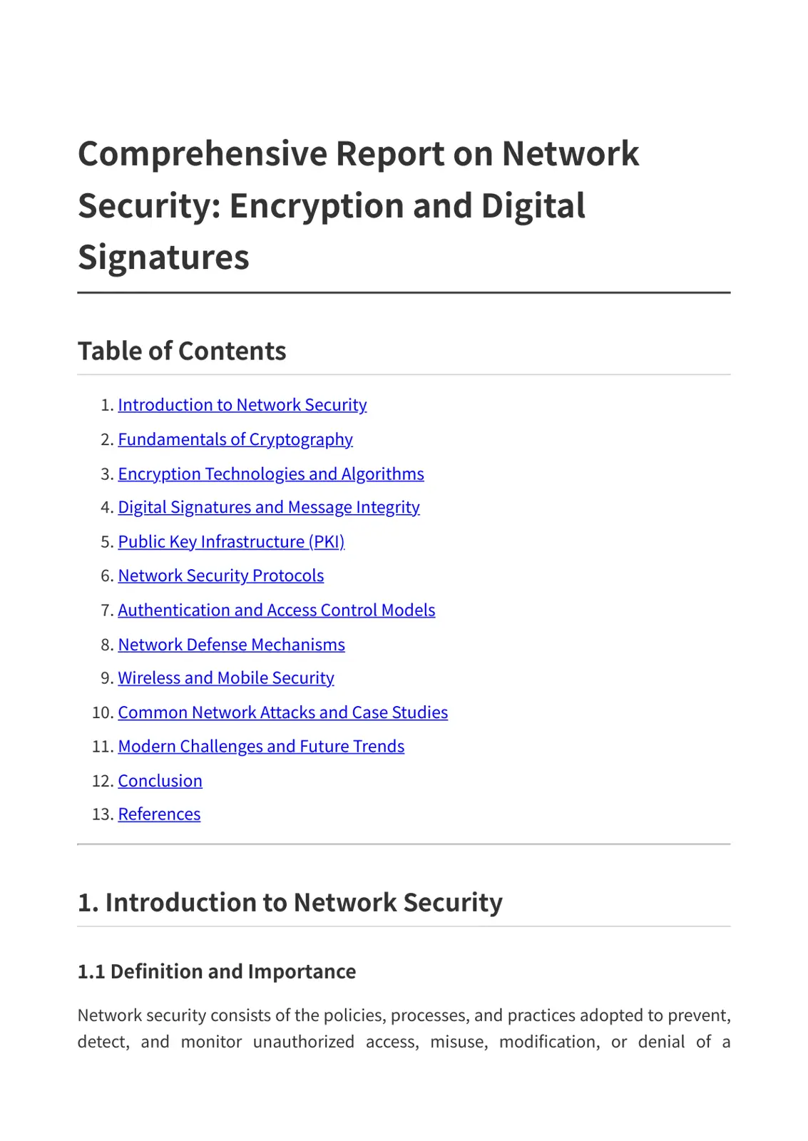 غلاف تقرير Comprehensive Report on Network Security: Encryption and Digital Signatures
