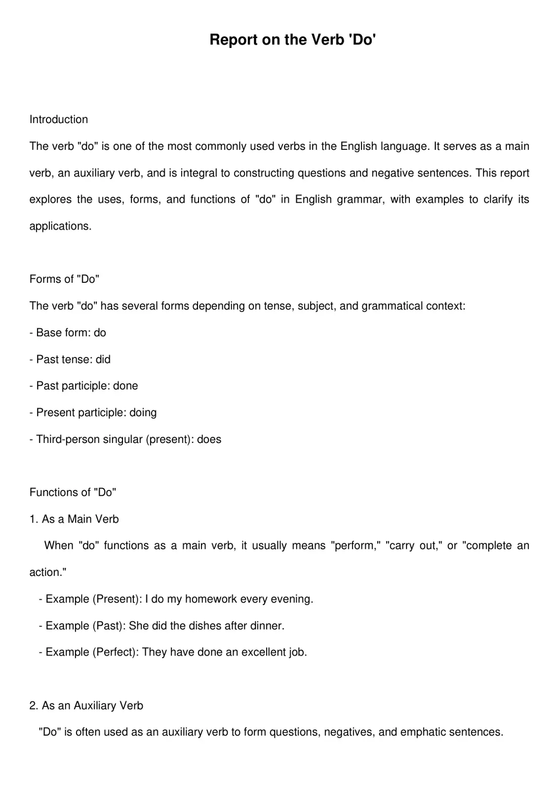 غلاف تقرير Report on the Verb 'Do'
