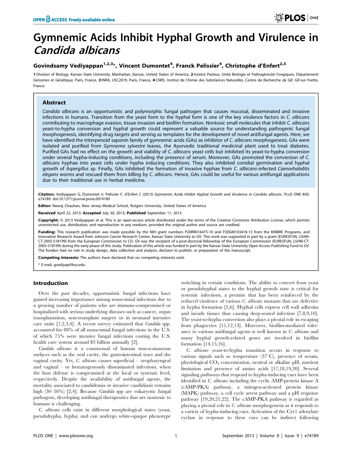 غلاف تقرير Gymnemic Acids Inhibit Hyphal Growth and Virulence in Candida albicans