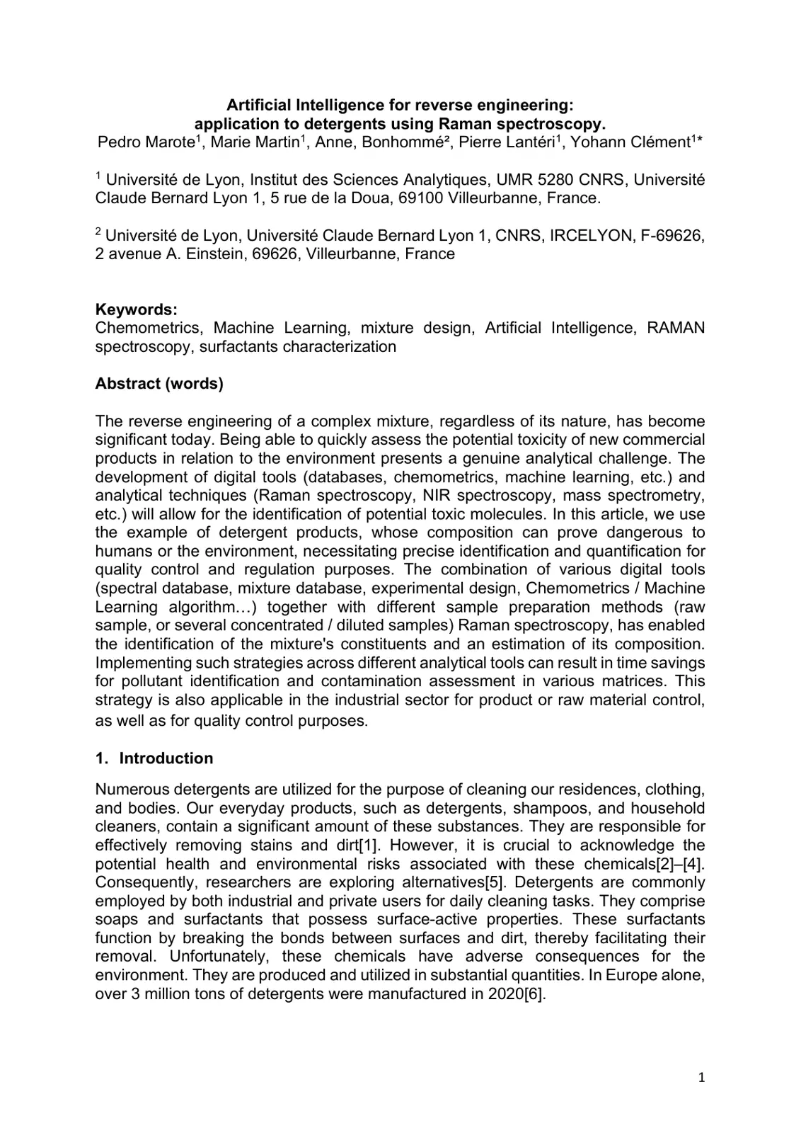 غلاف تقرير Artificial Intelligence for reverse engineering: application to detergents using Raman spectroscopy