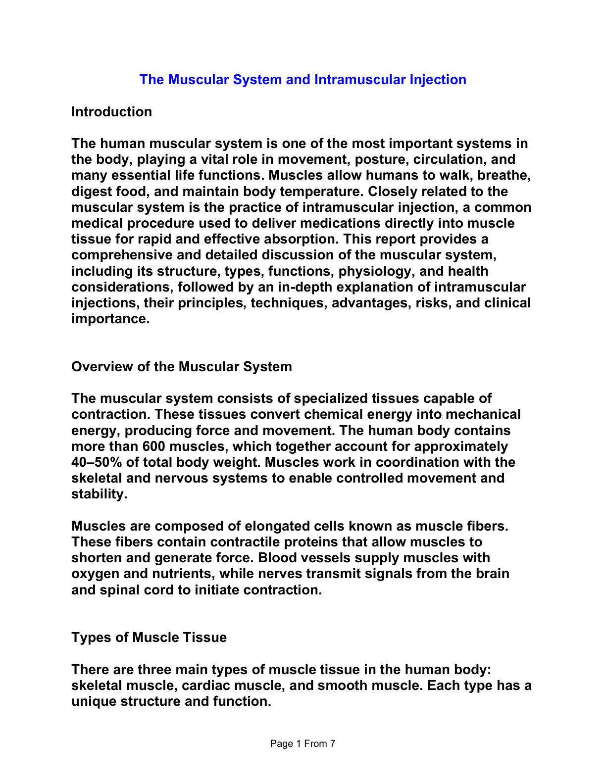 غلاف تقرير The Muscular System and Intramuscular Injection