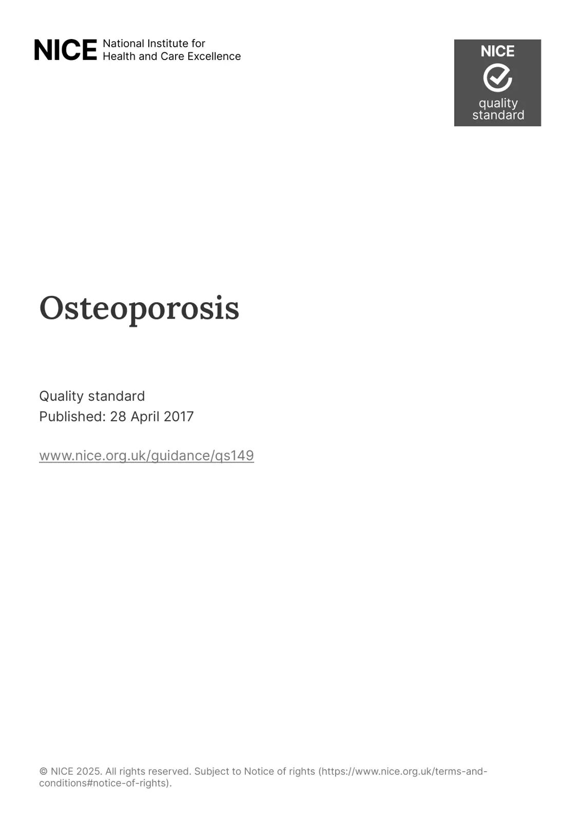 غلاف تقرير Osteoporosis Quality standard