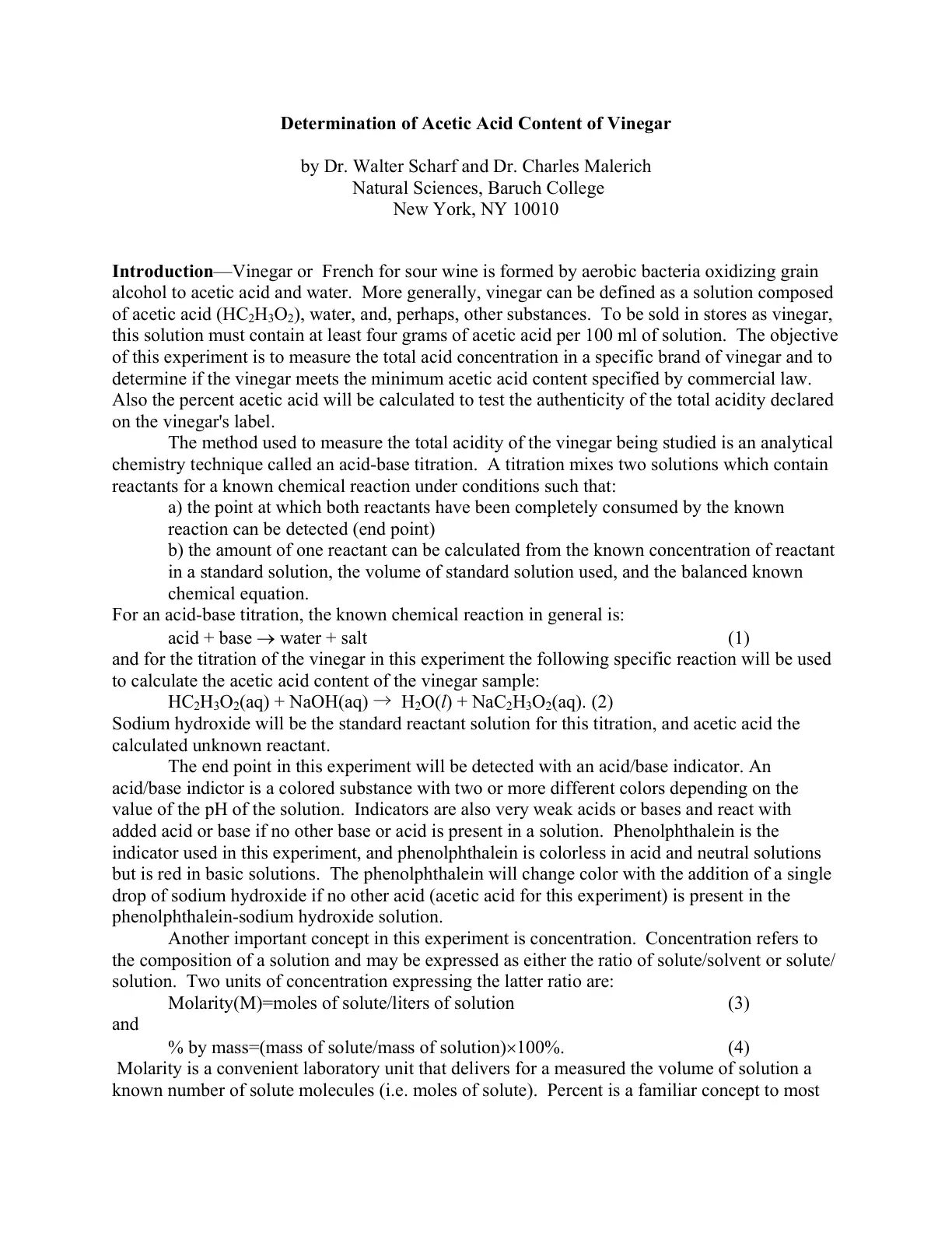 غلاف تقرير Determination of Acetic Acid Content of Vinegar
