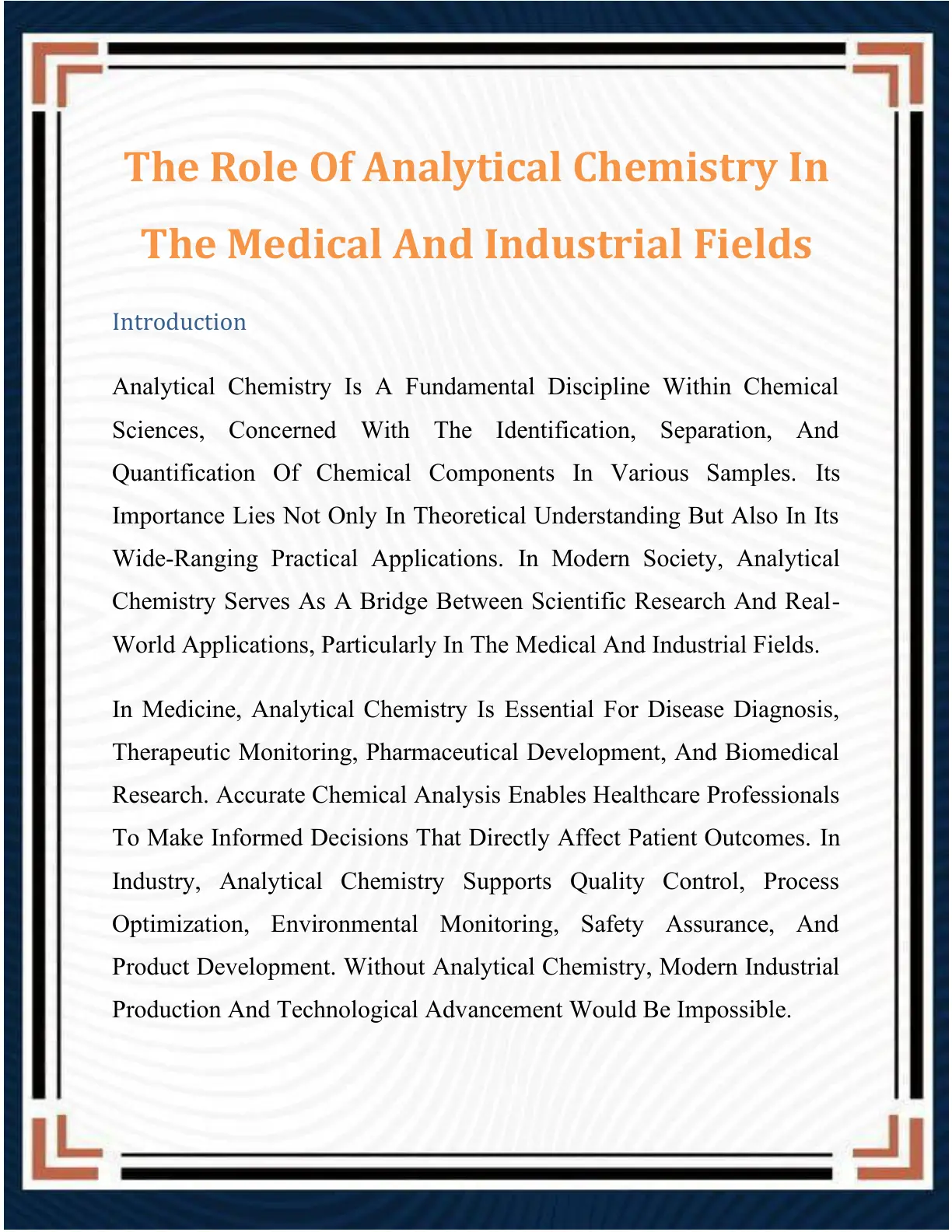 غلاف تقرير The Role Of Analytical Chemistry In The Medical And Industrial Fields