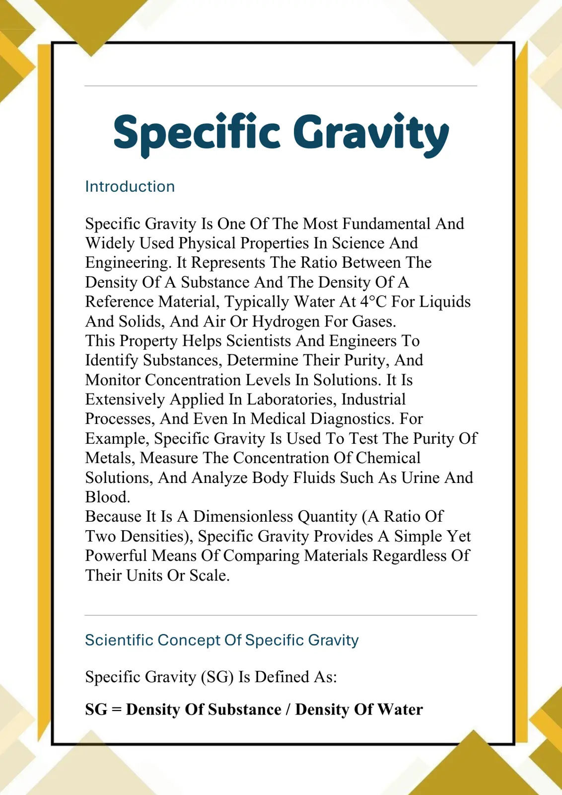 غلاف تقرير Specific Gravity