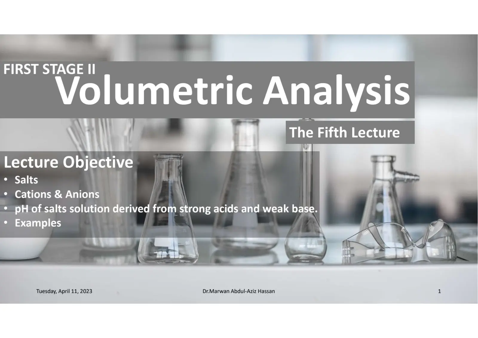 غلاف تقرير FIRST STAGE II - Volumetric Analysis - The Fifth Lecture