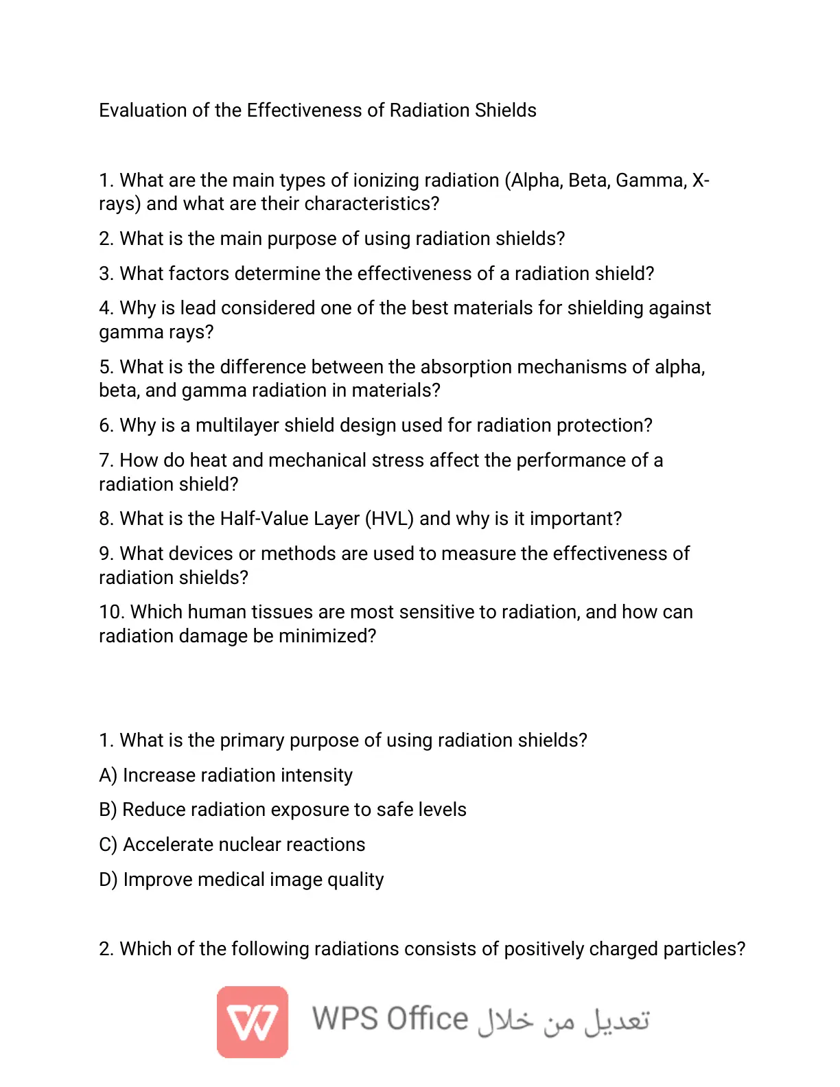 غلاف تقرير Evaluation of the Effectiveness of Radiation Shields