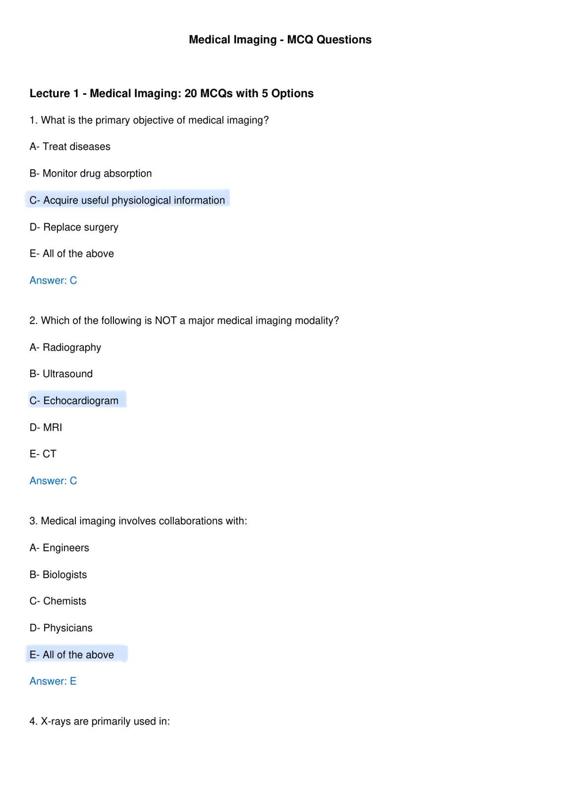 غلاف تقرير Medical Imaging - MCQ Questions