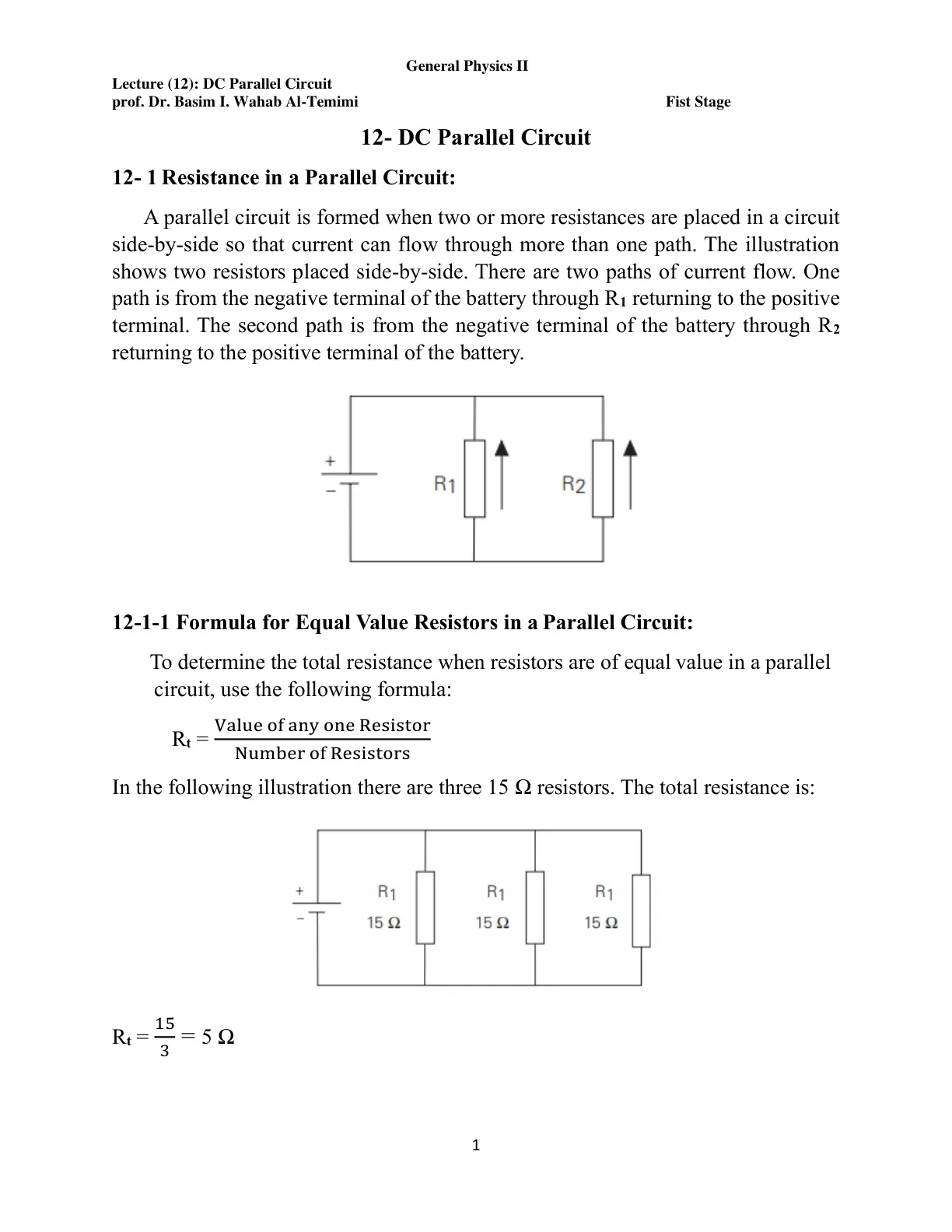 غلاف تقرير DC Parallel Circuit
