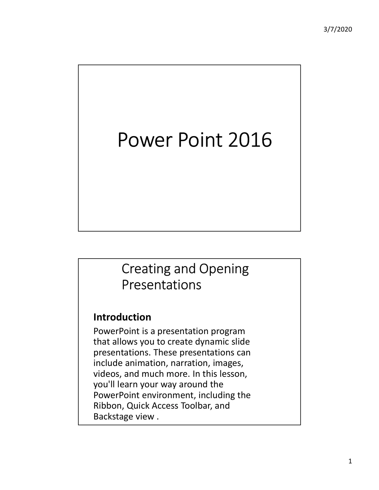 غلاف تقرير PowerPoint 2016: Creating and Opening Presentations