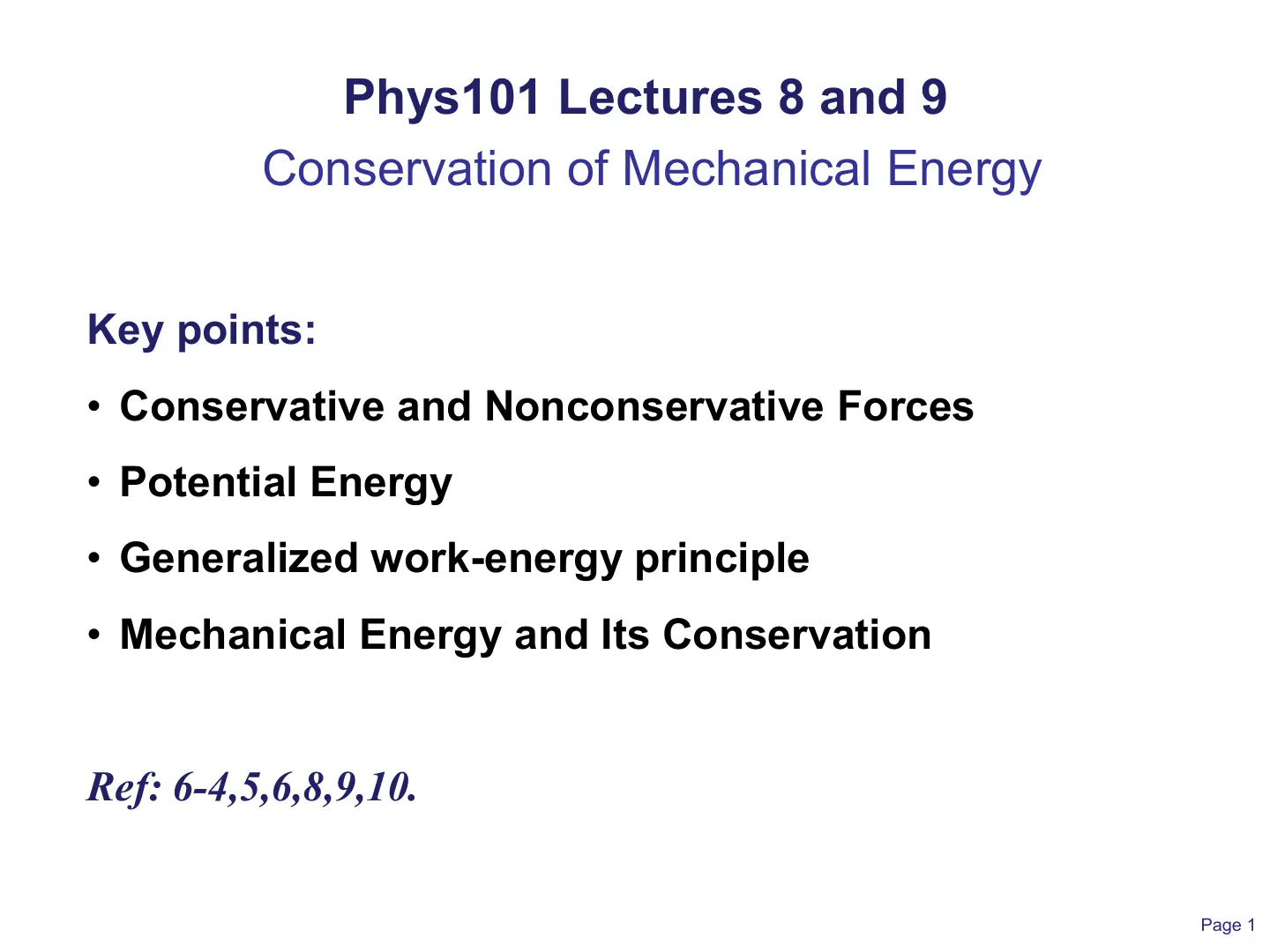 غلاف تقرير Phys101 Lectures 8 and 9: Conservation of Mechanical Energy