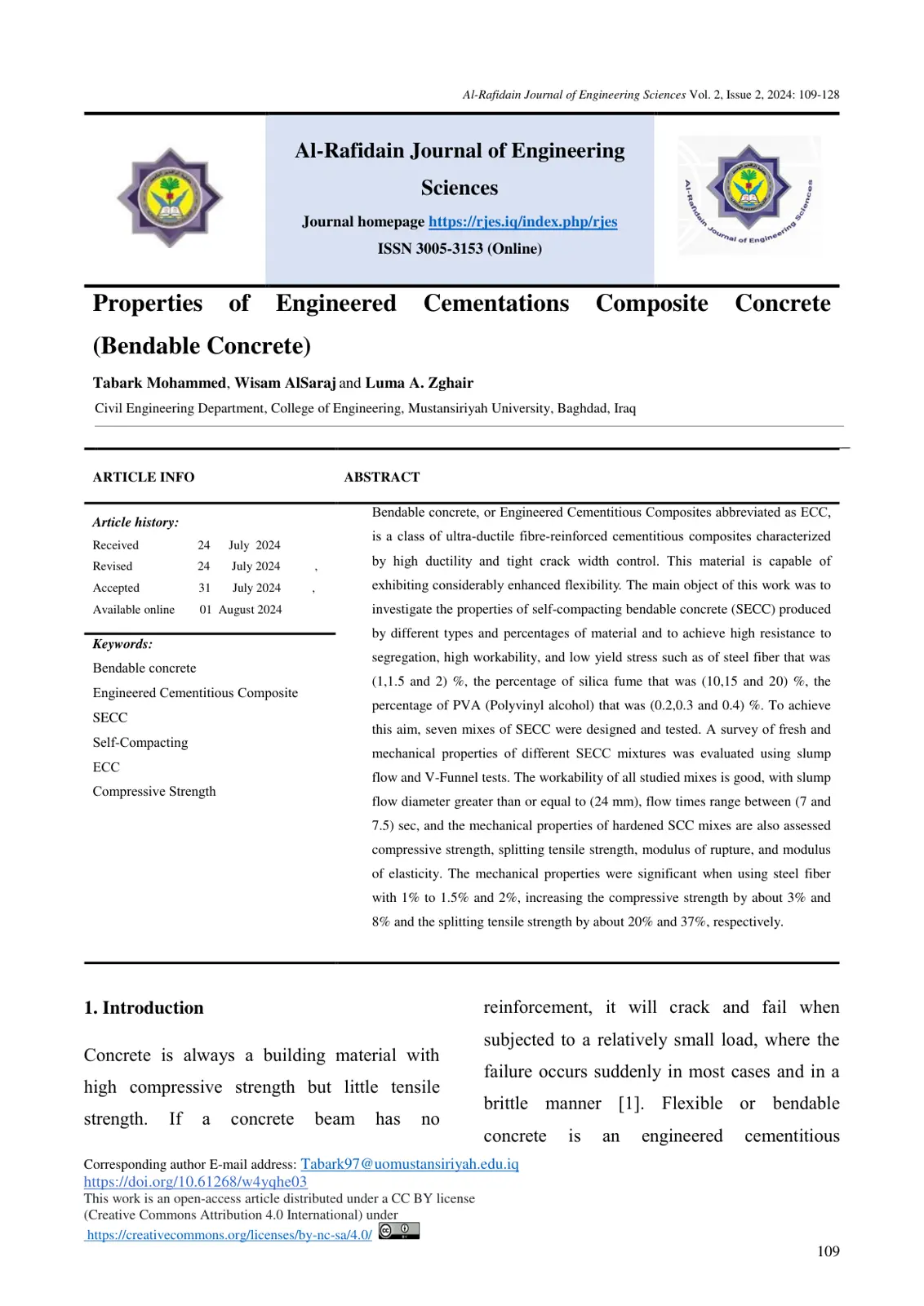 غلاف تقرير Properties of Engineered Cementitious Composite (Bendable Concrete)
