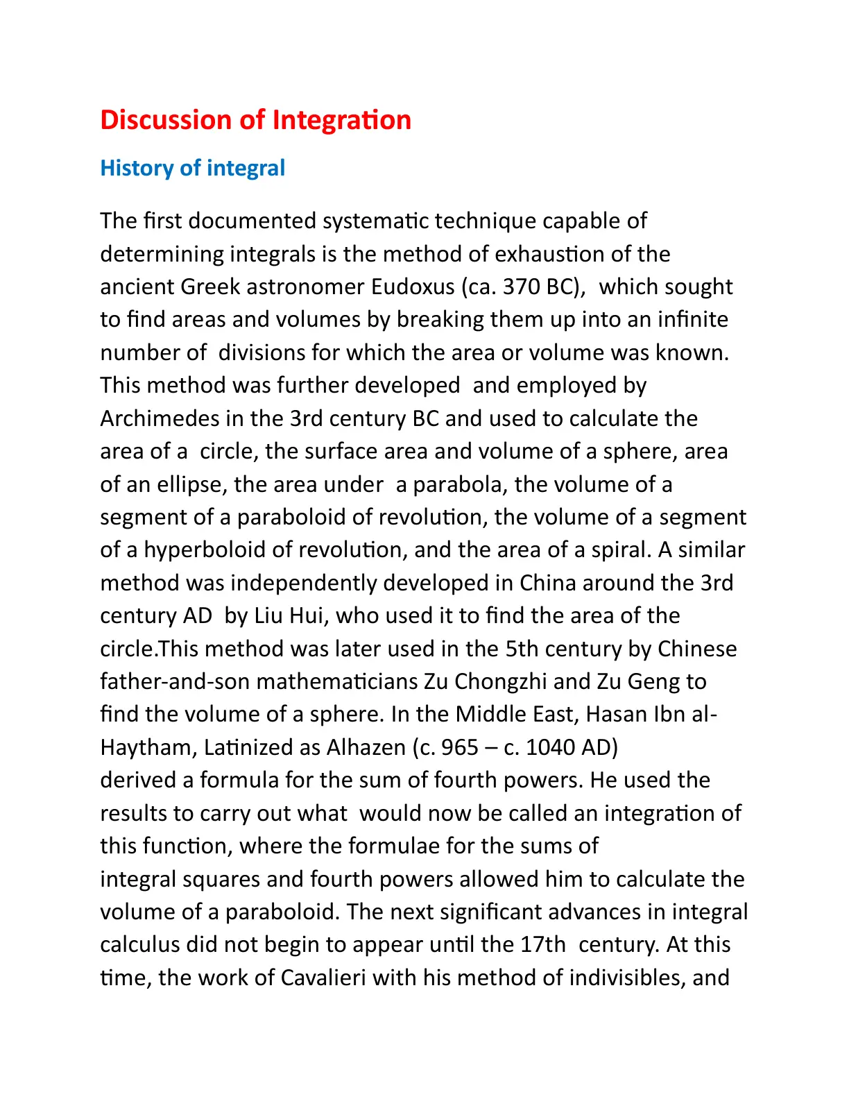 غلاف تقرير Discussion of Integration: History of Integral
