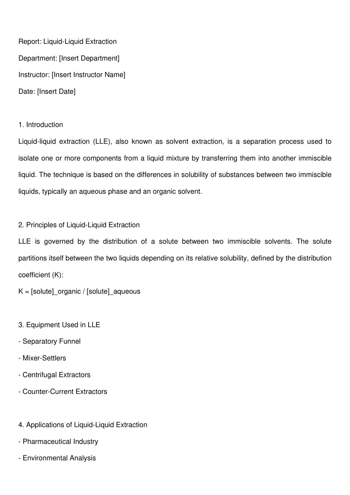 غلاف تقرير Liquid-Liquid Extraction